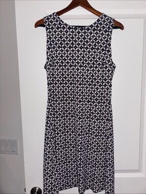 Tommy Hilfiger Navy and Cream Sleeveless Geometric Midi Dress